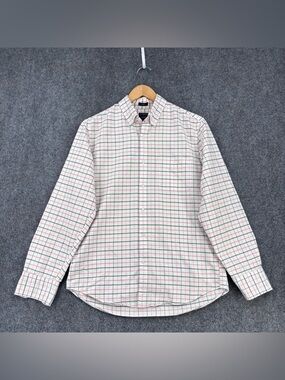 J Crew Flex Oxford Slim Fit White Plaid Button Up Long Sleeve Shirt Men’s M